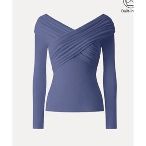 OGL Women M Duke Blue Long Sleeve Top Crossover Surplice Built-in Bra Eco-Mousse